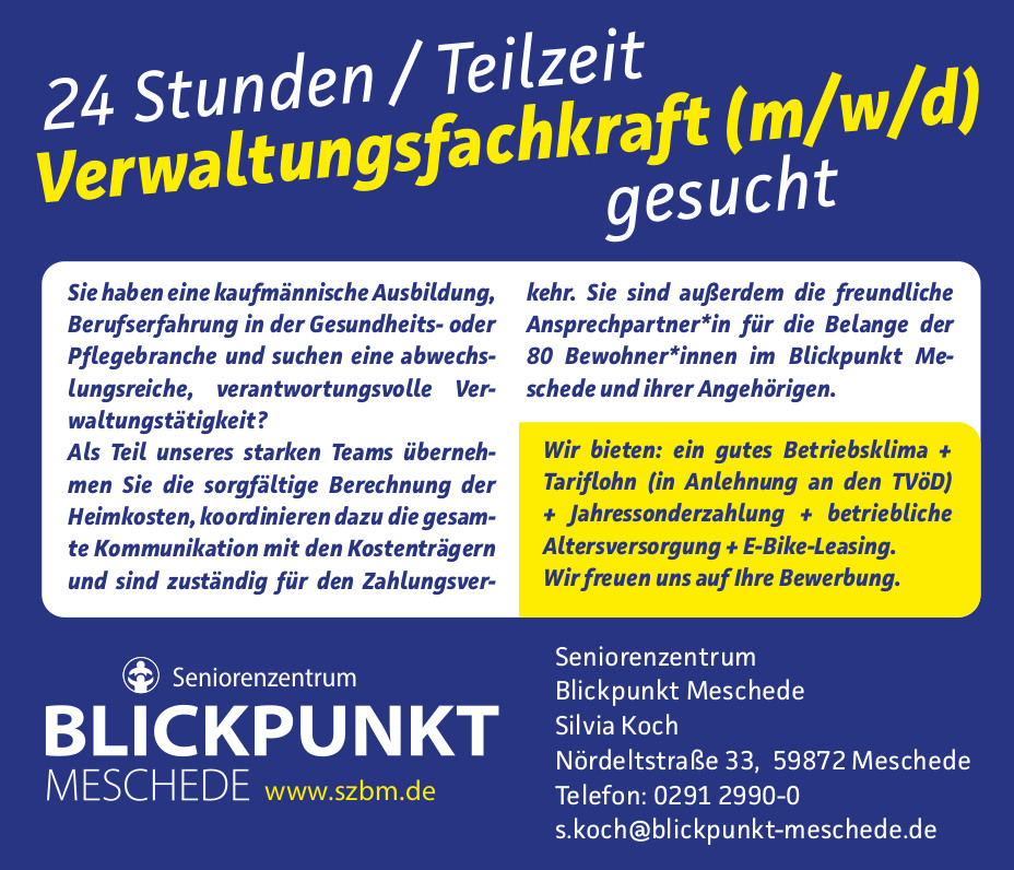 24 Stunden/Teilzeit Verwaltungsfachkraft (m/w/d)